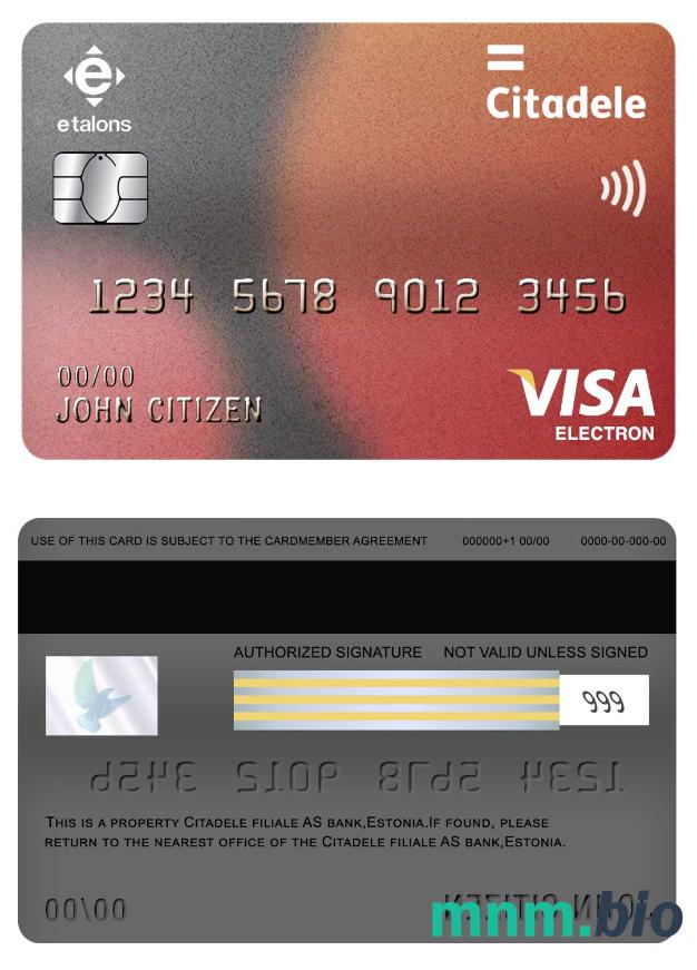 Estonia Citadele Filiale AS bank visa electron karta przykład w formacie PSD
